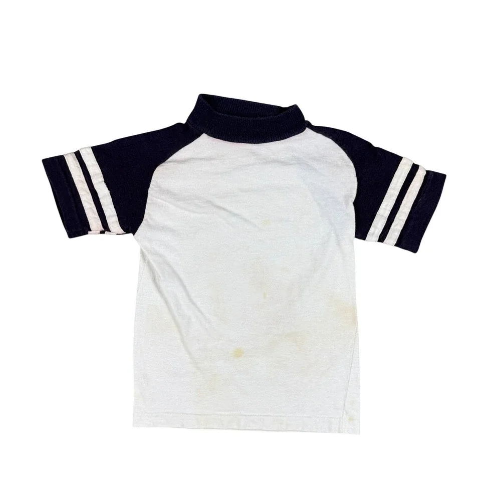 Vintage Donmoor‎ Kids Crewneck Raglan T-Shirt Blue White 70s USA Made Size 8